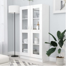 Makastle Bookcase, Bookcase, Standing Shelf, Display Cabinet, Storage Shelf with 4 Compartments and 2 Doors, for Living Room, Study, Office, White, 82.5 x 30.5 x 150 cm, Chipboard