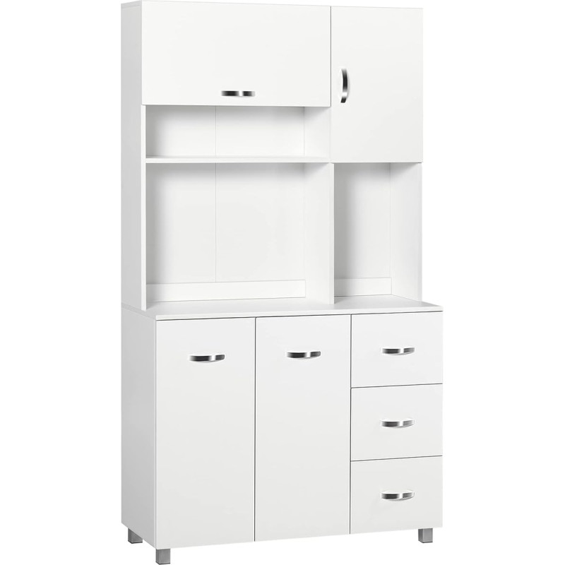 HOMCOM White MDF Kitchen Cabinet 4 Door 3 Drawer Shelving Unit + Large Panel 100 x 39 x 183 cm