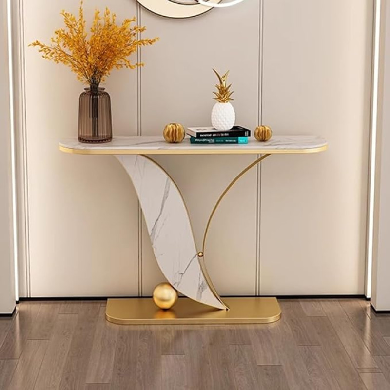 Console Table, Golden Console Table, Modern Sofa Table for Entrance Area, Large Accent Table Made of Faux Marble Wood, Foyer Table, Space Saving, Modern Console for Home