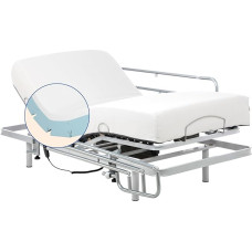 Gerialife® Electric Folding Bed Reinforced with Memory Foam Mattress of 20 cm, Cool and Soft Fabric, Double Motor (105 x 190 cm, Remote Control via Cable + Railing)