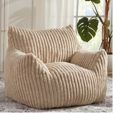 EBENCHICO Bean Bag Chairs for Adults with Filling, Fluffy Plush Bean Bag with Armrests for Teens, Comfortable Giant Bean Bag, Lazy Couch, Sofa, Chairs, Beige for Reading, Playing in