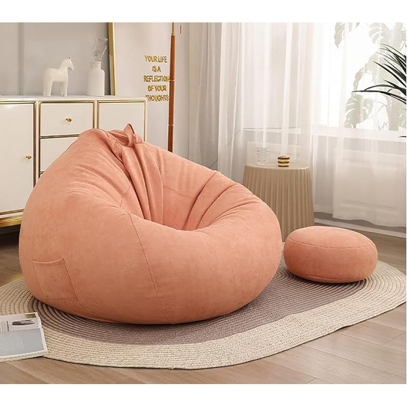LDIW Bean Bag Cover without Filling, Faux Suede Bean Bag Chair Cover Bean Bag Sofa Protection, Bean Bag Cover for Adults and Children, Candy Powder, 90 x 100 cm