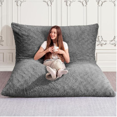 HABUTWAY 4 in 1 Bean Bag Chair, Giant Memory Foam Filling Bean Bag for Adults, Machine Washable, Faux Fur Cover, Bean Bag for Adults (Grey)