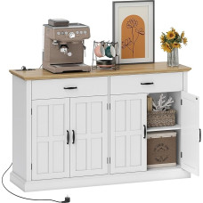 HOMCOM Sideboard with USB Port and Multiple Socket, Storage Furniture with 2 Cabinets with Barn Gates, 2 Drawers and Adjustable Shelves, Dining and Living Room Sideboard, 140 x 40 x 91.5 cm