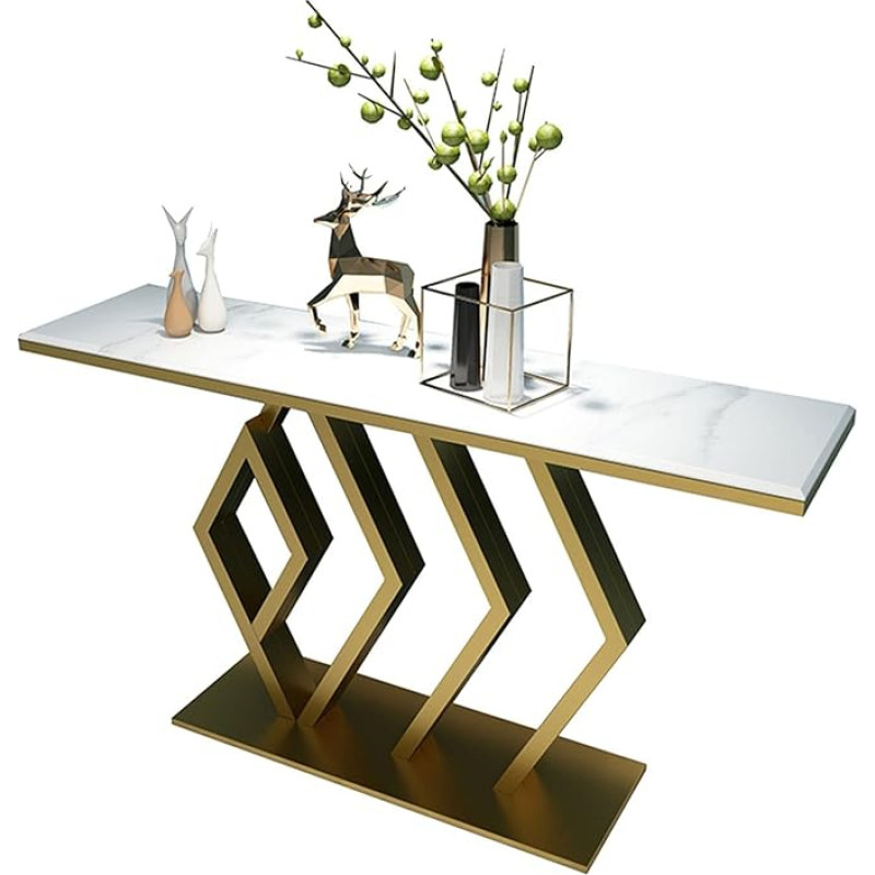 MOooy Console Table, Golden Console Sofa Table, Living Room Sofa Table with Storage Space, Entrance Table, Narrow Marble Table, 31.4 Inch