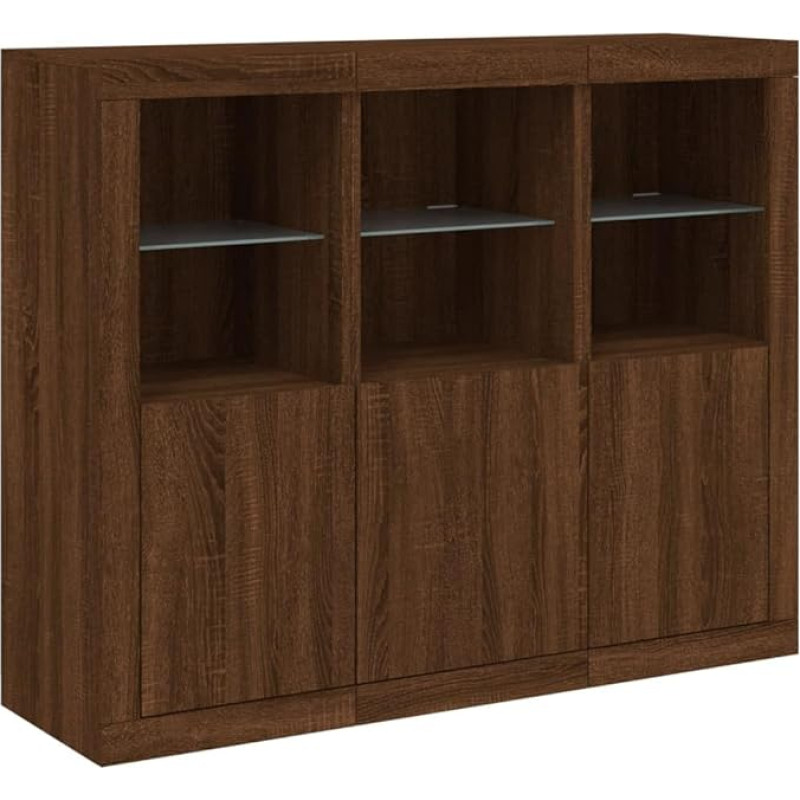 vidaXL Sideboards with LED Lights Pack of 3 Brown Oak Effect