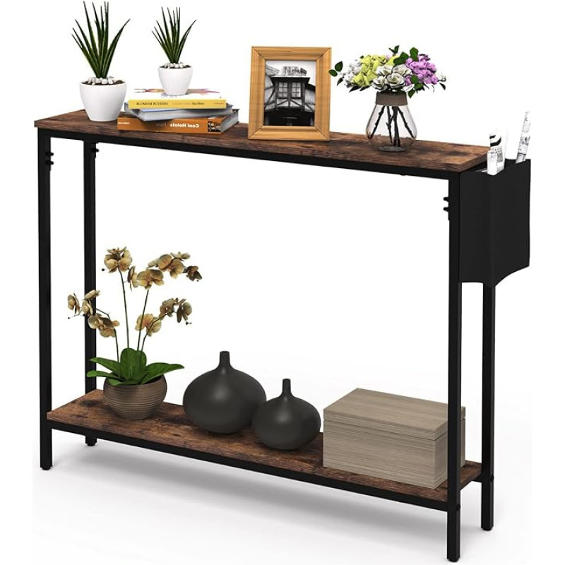 Greethga Console Table, Narrow Sofa Table with Shelf and Small Magazine Compartment, Industrial Entrance Table