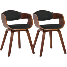 CLP Kingston Set of 2 Dining Room Chairs, Ergonomic Recliner Chairs with All-Round Backrest, Wooden Frame up to 150 kg, Colour: Walnut/Black, Frame Colour: Walnut