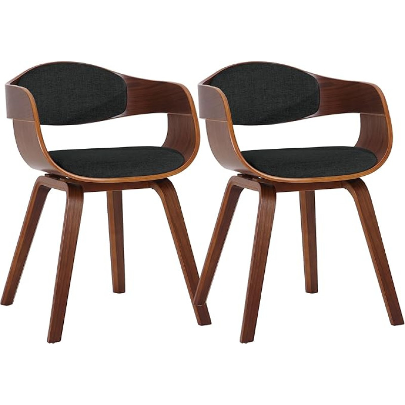 CLP Kingston Set of 2 Dining Room Chairs, Ergonomic Recliner Chairs with All-Round Backrest, Wooden Frame up to 150 kg, Colour: Walnut/Black, Frame Colour: Walnut