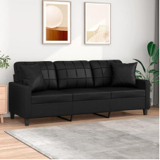 LAPOOH 3 Seater Sofa with Decorative Cushions Black 180 cm Faux Leather, Sofas & Couches, Sofa Living Room, Sofa for Teenager's Room, Relaxing Sofa, Sofa for Bedroom, Upholstered Sofa 3200808
