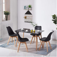H.J WeDoo Dining Room Set with Dining Table and 4 Dining Chairs, Rectangular Dining Table 110 cm with 4 Dining Room Chairs, Suitable for Dining Room, Kitchen, Living Room