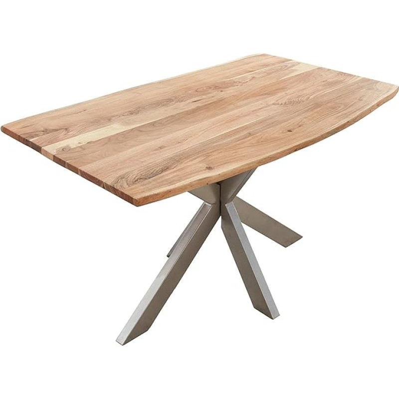 SAM Kalea Dining Room Table with Wane, 120 x 80 cm, Natural and Solid Acacia Wood, with Silver Spider Metal Frame, Table Top 26 mm, Industrial Design