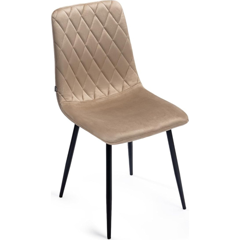 Beige Dining Chair - Velvet Padded with Diamond Stitching - Metal Legs Black - Modern & Comfortable Upholstered Chair for Kitchen & Living Room