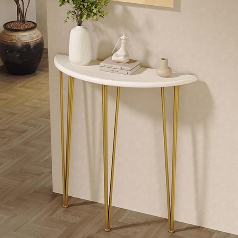 YVYKFZD Konsolentisch aus Massivholz, Halbmond Beistelltisch Sofatisch, schmale Flurtisch, Elegante Vintage-Akzenttische Eingangstisch, für Wohnzimmer, Eingangsbereich(Gold,60x25x80cm)