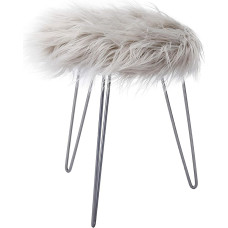 BIRDROCK HOME Runder Kunstfell-Sitzsack, Grau mit silbernen Beinen, weich und kompakt, gefüllt, für Schlafzimmer, Kinderzimmer, Metallbeine, weicher Schminktisch