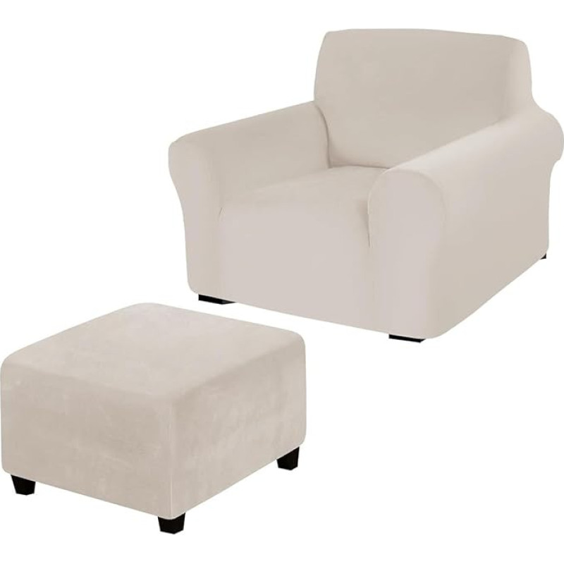 BHCCY Luxuriöser Stretch-Sesselbezug aus Samt mit Ottomane, elastisches Sofa-Schonbezug-Set für Wohnzimmerdekoration (Beige)