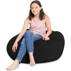 Posh Creations Bean Bag for Kids, Teens and Adults, Removable and Machine Washable Cover, Soft Rabbit Fur, Black, 38