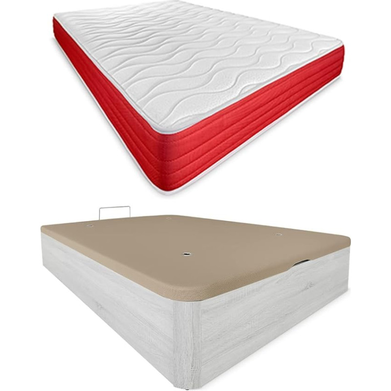 DUÉRMETE ONLINE Lite Reversible Memory Foam Mattress + Wooden Box Spring Bed Large Capacity Polyurethane PU 105 x 190 cm