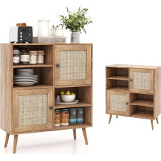 KOMFOTTEU Sideboard Sideboard with Rattan Doors, Buffet Side Cabinet, Wood, Chest of Drawers, Storage Cabinet with Open Shelf, Kitchen Cabinet, Standing Cabinet, 80 x 29.5 x 97 cm
