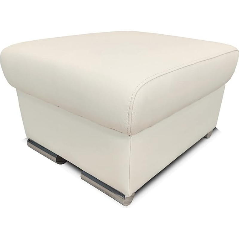 Quattro Meble Cream White Genuine Leather Stool with Storage Space with Chrome Feet Cowhide Seat Cube 60 x 55 cm Footstool Upholstered Stool Real Leather Puff