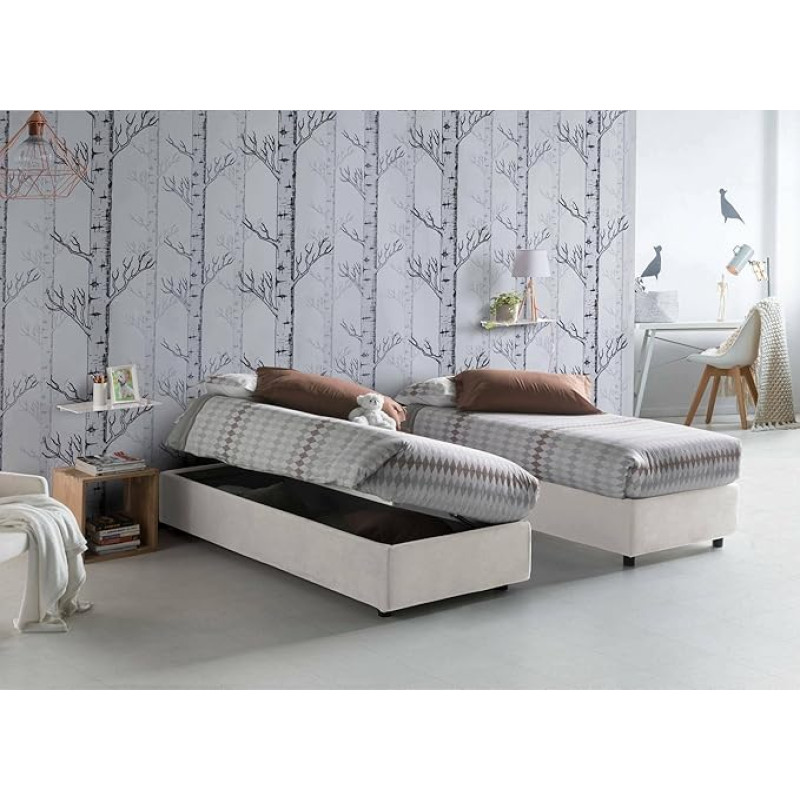 Talamo Italia Silvia Sommier Single Bed with Container, Made in Italy, Bed with Faux Leather Cover, Side Opening, Fits Mattress 80 x 190 cm, White