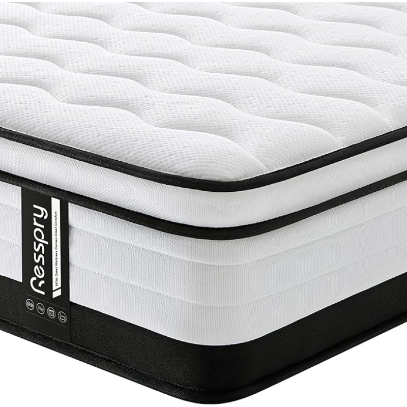 Resspry Single Mattress, 90 cm, Memory Foam Spring Mattress, Pressure Relieving and Cooling for Pure Comfort, Supportive Medium Firm Hybrid Mattresses, Eternal Collection (90 x 190 x 27 cm)