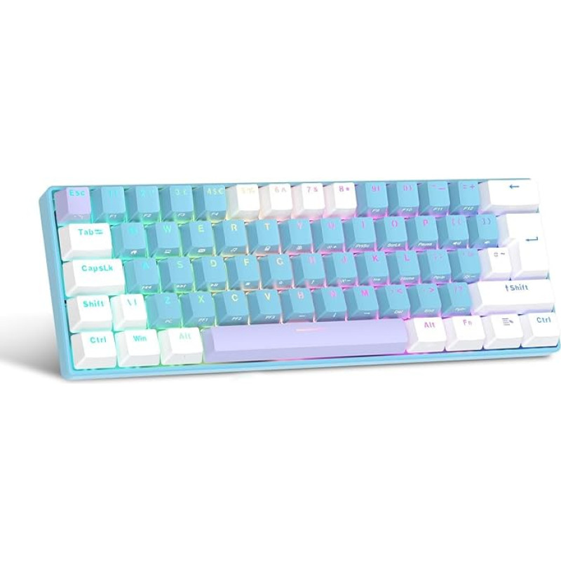 UK Layout 60% Mechanical Keyboard, 62 Keys Wired Mechanical Anti-Ghosting Blue Switch Gaming Keyboard with ABS Keycaps, 14 RGB Backlight for Computer/Laptop, Blue White