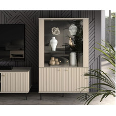 Lomadox Display Cabinet with Glass Doors in Cashmere Matte Groove Look Soft Close Function W x H x D Approx. 92 x 151 x 40 cm