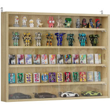 HOMCOM Wall Display Cabinet with 5 Adjustable Shelves Glass and Chipboard 80 x 9.5 x 60 cm Wood