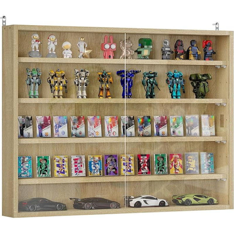 HOMCOM Wall Display Cabinet with 5 Adjustable Shelves Glass and Chipboard 80 x 9.5 x 60 cm Wood