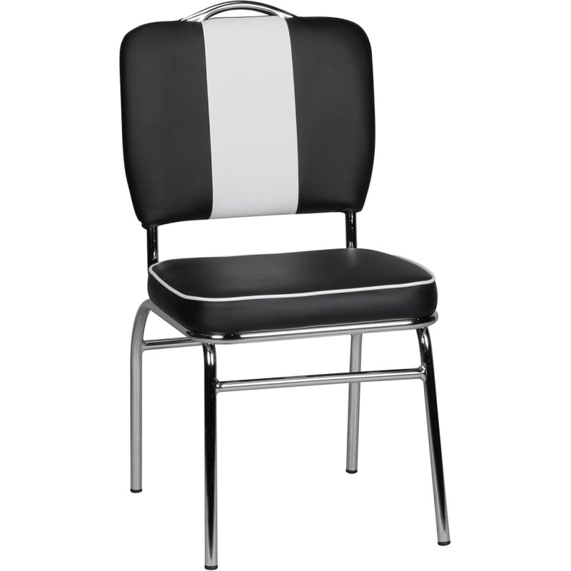 Wohnling American Diner 50s Retro Dining Room Chair Padded Seat with Back Rest Black White