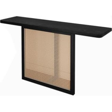 Konsolentische für den Eingangsbereich, mittelalterlicher Stil, Konsolentisch aus Massivholz, Karbonisierungsprozess, dekorativer Sofatisch mit Rattan-Tischbeinen, abgerundeten Ecken, für FL