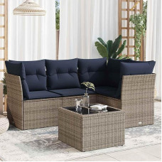 Rantry 5-TLG. Garten-Sofagarnitur mit Kissen Grau Poly Rattan Gartenlounge Model3217591