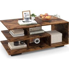 LIFEZEAL Coffee Table, Living Room Table with 3 Shelves, Sofa Table Wood with 5 Compartments, Modern Tea Table for Living Room, Office, 90 x 50 x 42 cm (Brown)