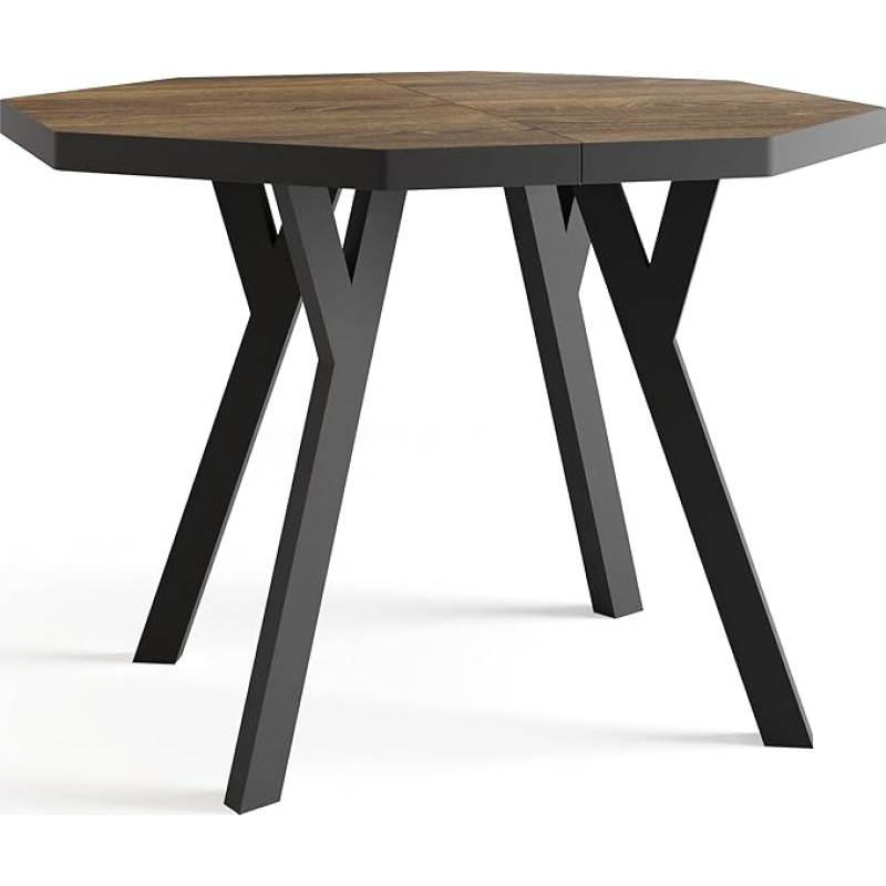 WFL GROUP Modern Round Extendable Dining Table Desmond with Black Wooden Legs - Expandable up to 200 cm, Ideal for 4 to 8 People - Loft Style Table for Dining Room or Kitchen - Arvadonna Chestnut