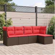 Rantry 5-TLG. Garten-Sofagarnitur mit Kissen Braun Poly Rattan Gartenlounge Model3217564