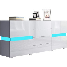 Senvoziii Sideboard Chest of Drawers in High Gloss White Highboard Sideboard with 2 Doors 4 Drawers and LED Lighting 177 cm