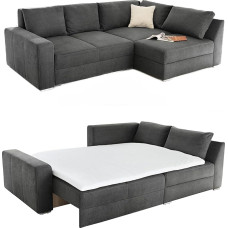 Corner Sofa Long-Lasting Sleeper W 260 / T181 / H 88 cm Spring Core Box Spring System Including Sleep Function Bed Box Cold Foam Topper, Ottoman Can be Mounted Left or Right, Microfibre Cover in Grey