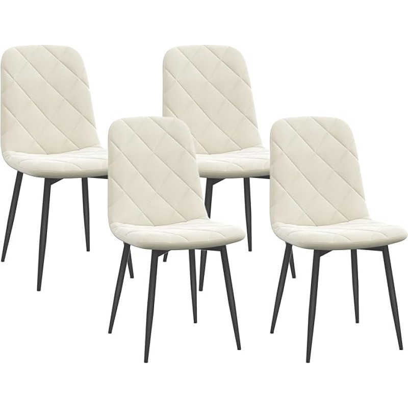 HOMCOM Set of 4 Dining Chairs Upholstered Kitchen Chairs High Back Steel Legs Velvet Effect Fabric for Living Room Bedroom Kitchen Cream