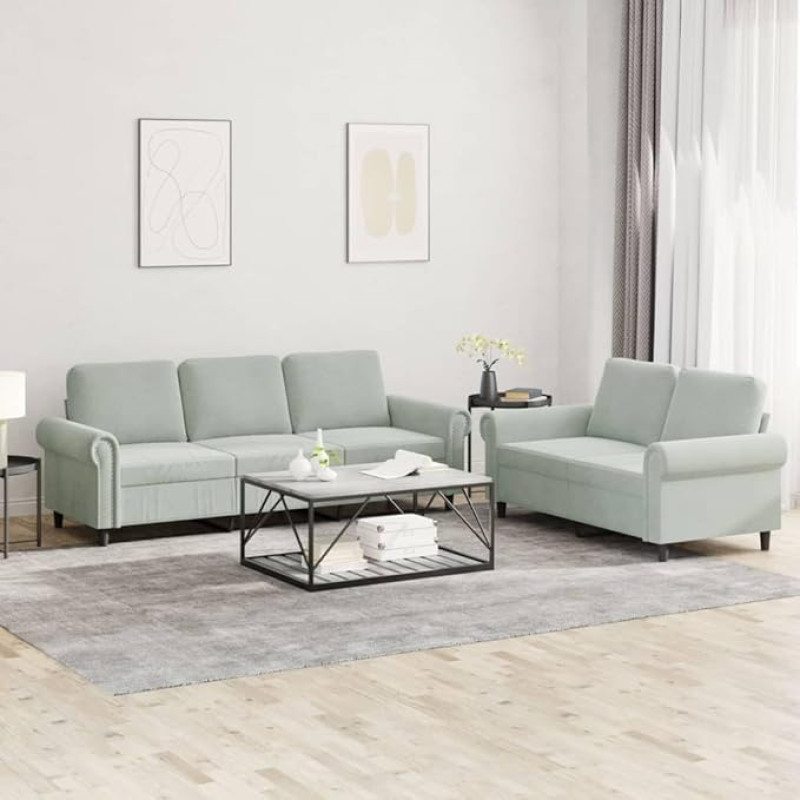 qohoio 3202250 2-Piece Sofa Set with Cushion Sofa Living Room Sofa Set Sofas for Living Room Light Grey Velvet