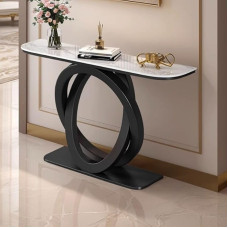 Console Sofa Table (80.0 cm L Modern Console Table Stone Console Sofa Table Living Room Porch Table with Metal Base Ultra Slim Entrance Table Black White)