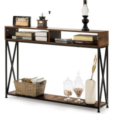 LIFEZEAL Console Table, Hallway Table with Open Shelves & Shelf, Side Table Storage Shelf with Sturdy X-Frame, for Living Room, Hallway (Brown)