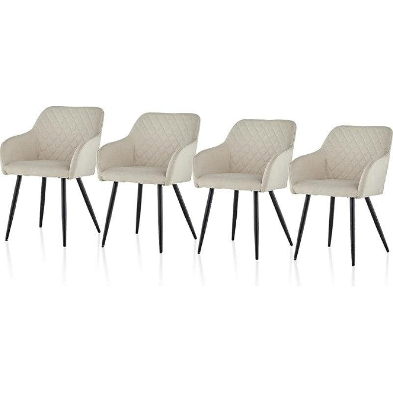 TUKAILAI Set of 4 Linen Dining Room Chairs, Modern Kitchen Chair, Armrest, Upholstered Chair, Living Room Chair with Armrests, Backrest, Metal Legs, Armchair for Kitchen, Dining Room, Living Room,