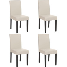 Mendler Littau Set of 4 Dining Chairs / Kitchen Chairs / Leather / White Dark Legs