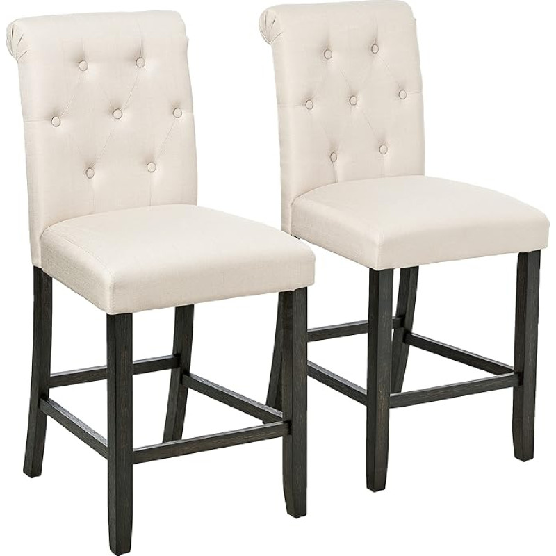 Roundhill Furniture Hendley Solid Wood Tufted Stools, Set of 2