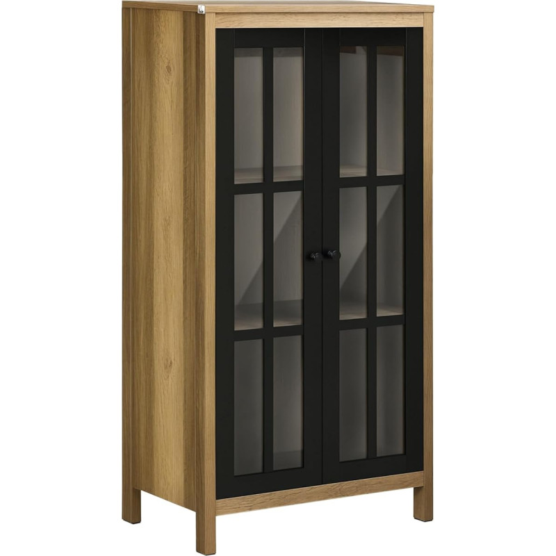 HOMCOM Modern Sideboard with 2 Doors Made of Glass and Wood, Living Room Furniture, 60 x 35 x 120 cm, Brown