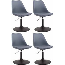 CLP Set of 4 Maverick Plastic Dining Room Chairs, Armchair with Trumpet Base, Height Adjustable and Rotatable, Colour: Grey, Frame Colour: Black