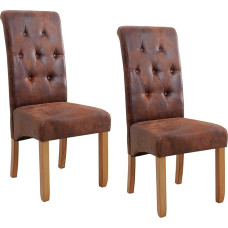invicta INTERIOR Set of 2 Elegant Chairs CASA Vintage Brown Colonial Style with Decorative Buttons Legs Made of Solid Wood