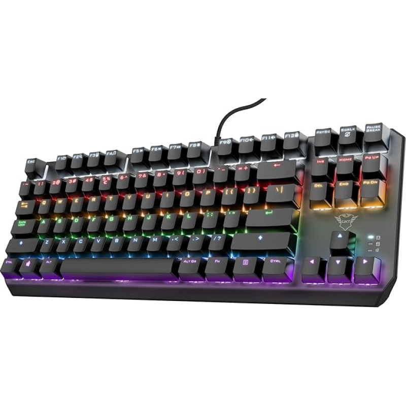Trust Gaming GXT 834 Callaz TKL Mechanische Tastatur, US/NL QWERTY Layout, Outemu-Schalter, Mehrfarbige LED-Beleuchtung, 12 Media-Tasten, USB Gaming Tastatur 80 Prozent für PC, Laptop, Mac
