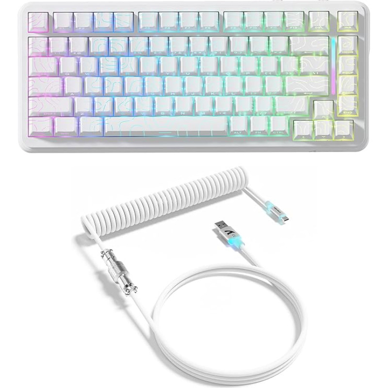 ATTACK SHARK X82PRO HE 75% Wireless Rapid Trigger Magnetic Keyboard, 8000Hz Wired Gaming Keyboard, Hall Effect Switch with Adjustable Trigger Point, QWERTY, C01 RGB Coiled Cable - White